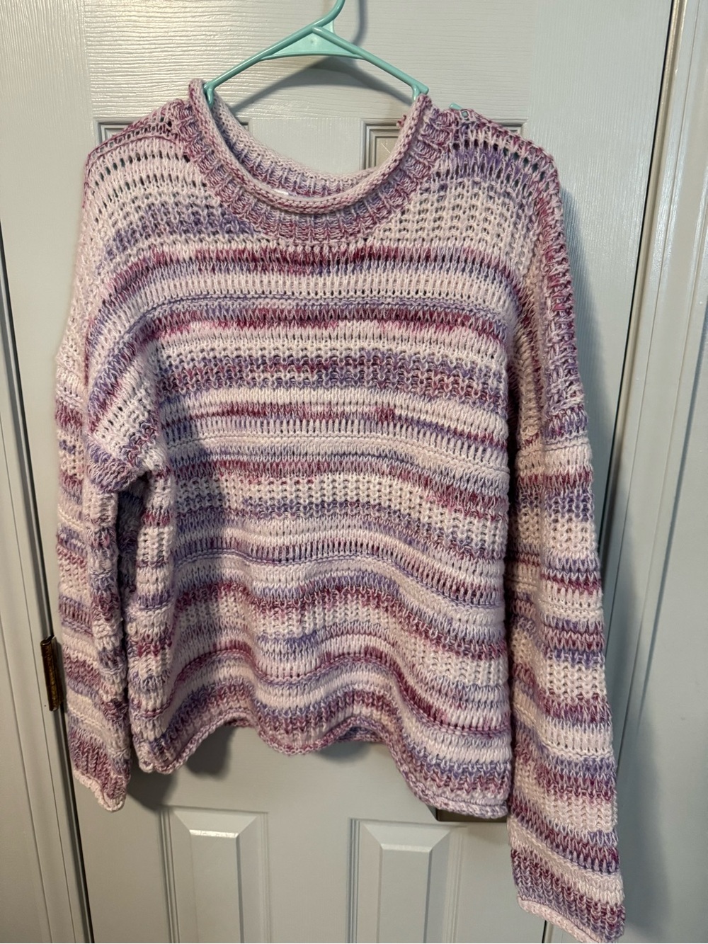 Time and Tru Lavender and White Striped Crew Neck Sweater
